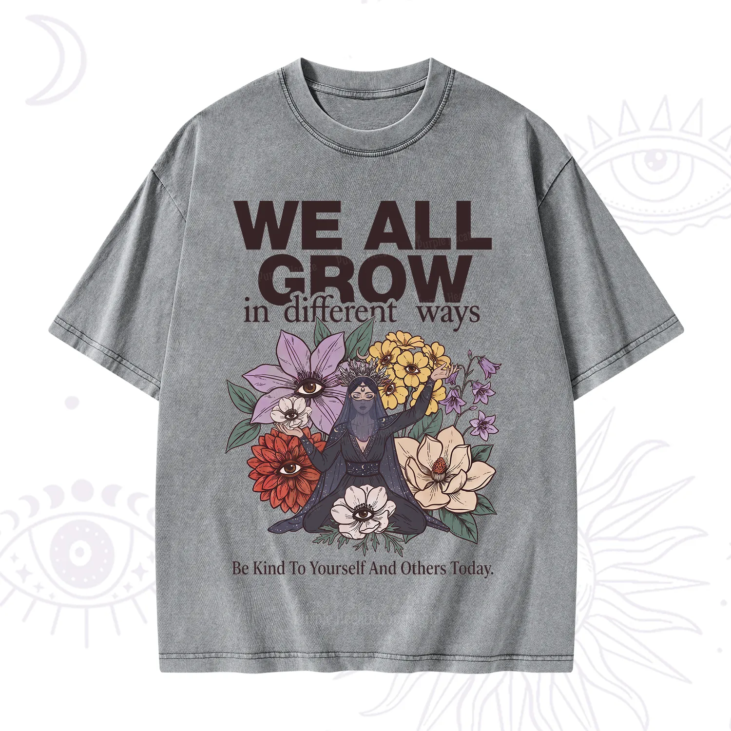 Purplehecate We All Grow Different Ways Floral Washed T-Shirt