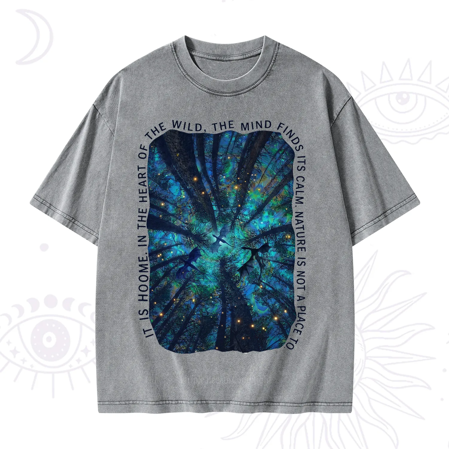 Purplehecate Forest Mindscape Night Sky Washed T-Shirt