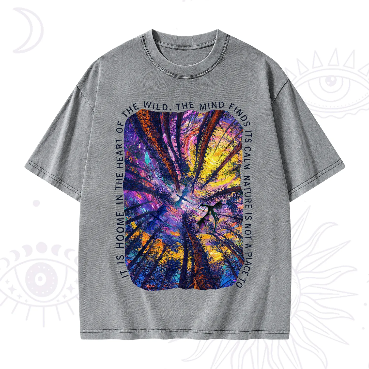 Purplehecate Forest Mindscape Night Sky Washed T-Shirt