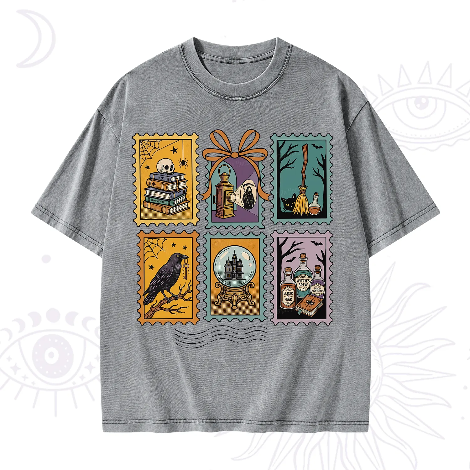Purplehecate Halloween Witch Raven Castle Potions Washed T-Shirt