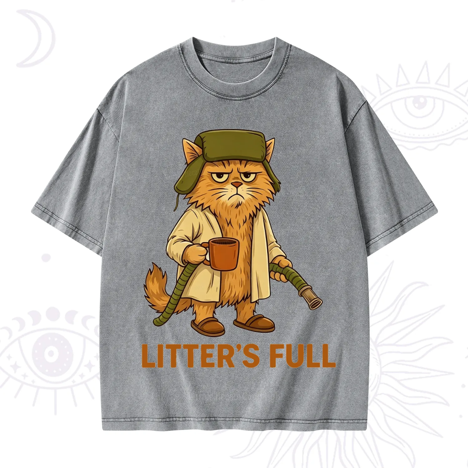 Purplehecate Litter's Full Funny Cat Washed T-Shirt
