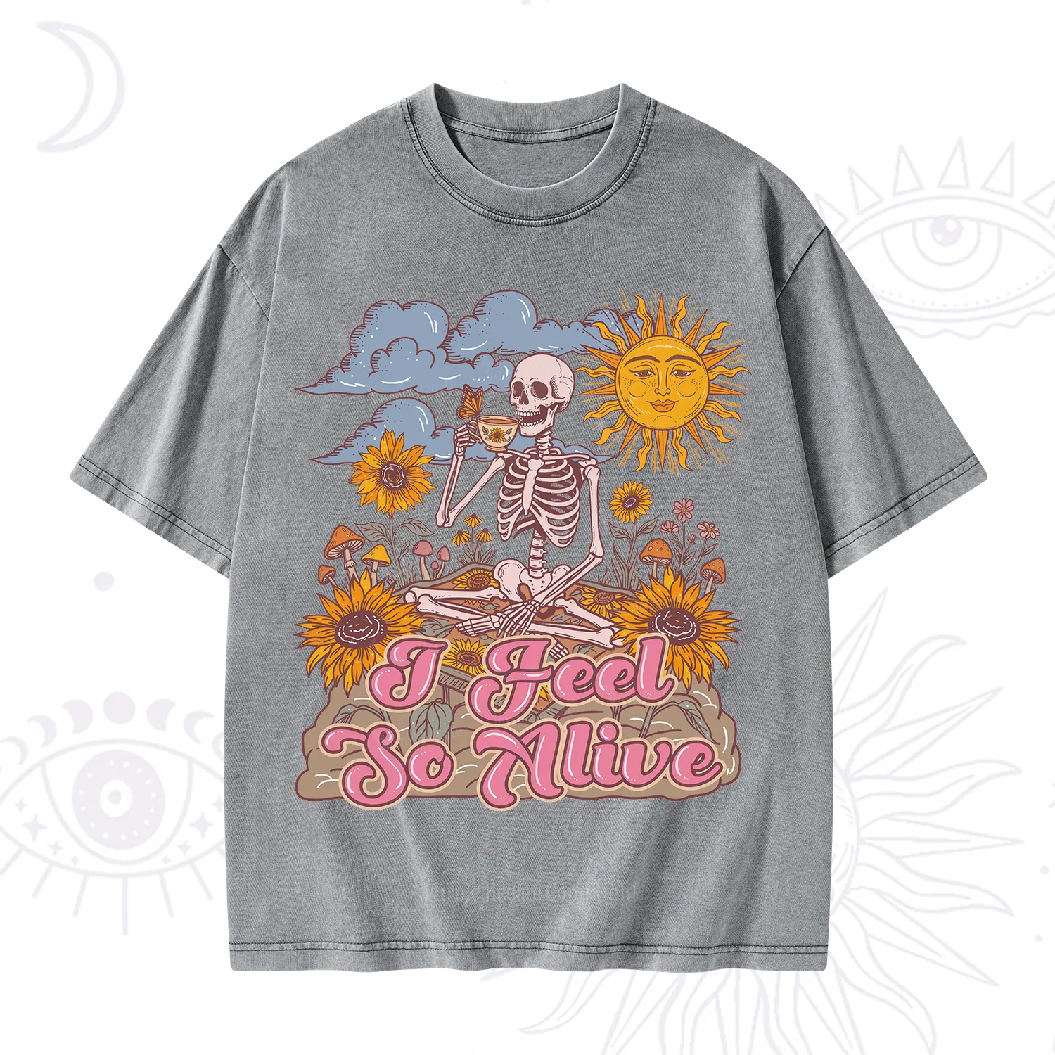 Purplehecate I feel So Alive Dancing Sarcastic Skeleton Washed T-Shirt