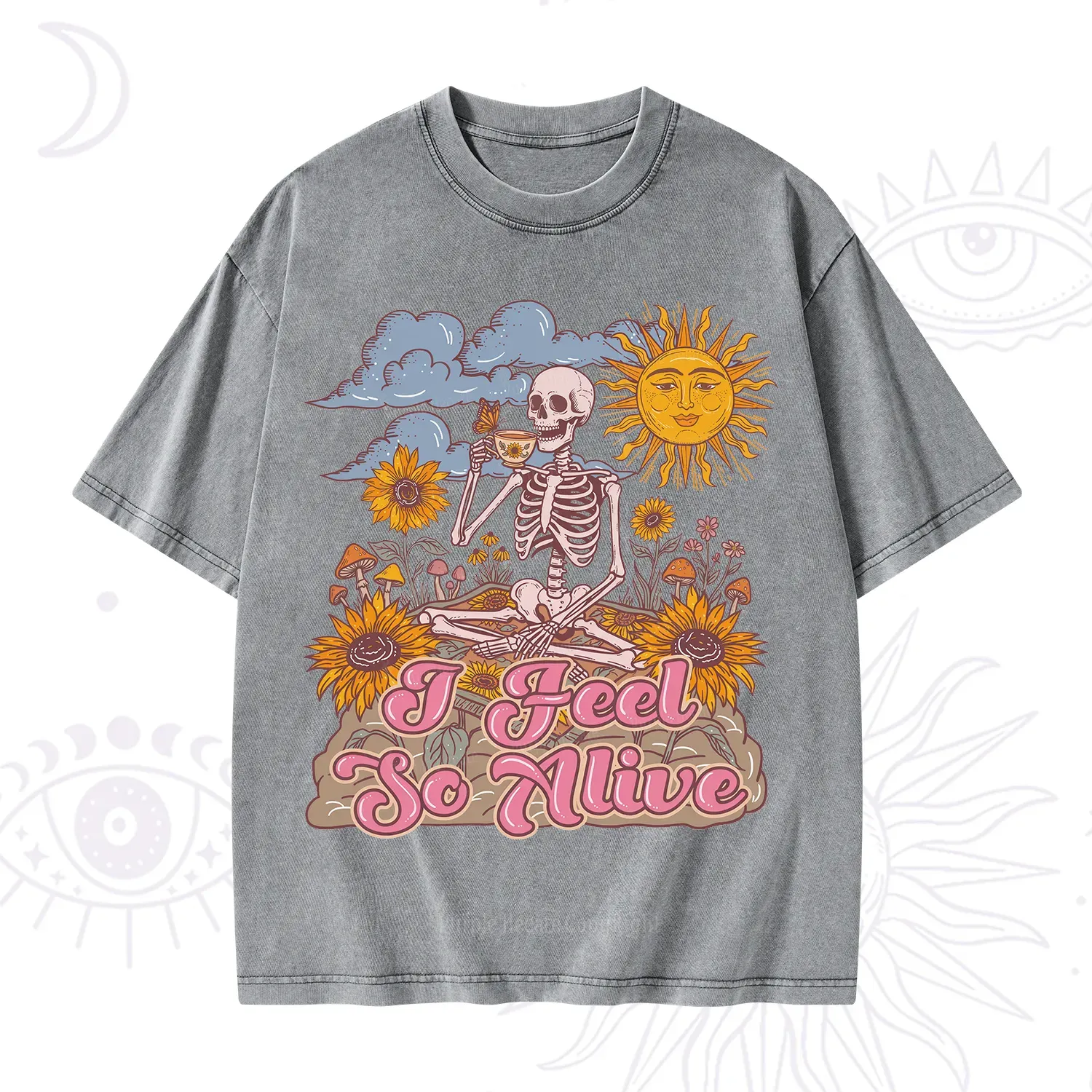 Purplehecate I feel So Alive Dancing Sarcastic Skeleton Washed T-Shirt