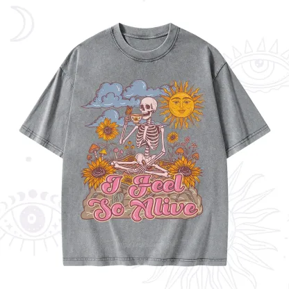 Purplehecate I feel So Alive Dancing Sarcastic Skeleton Washed T-Shirt
