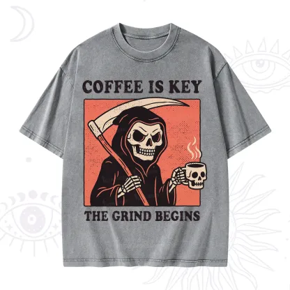 Purplehecate Coffee Is Key The Grind Begins Washed T-Shirt