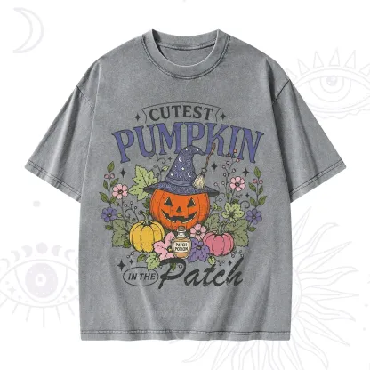 Purplehecate Cutest Pumpkin in the Patch Halloween Washed T-Shirt