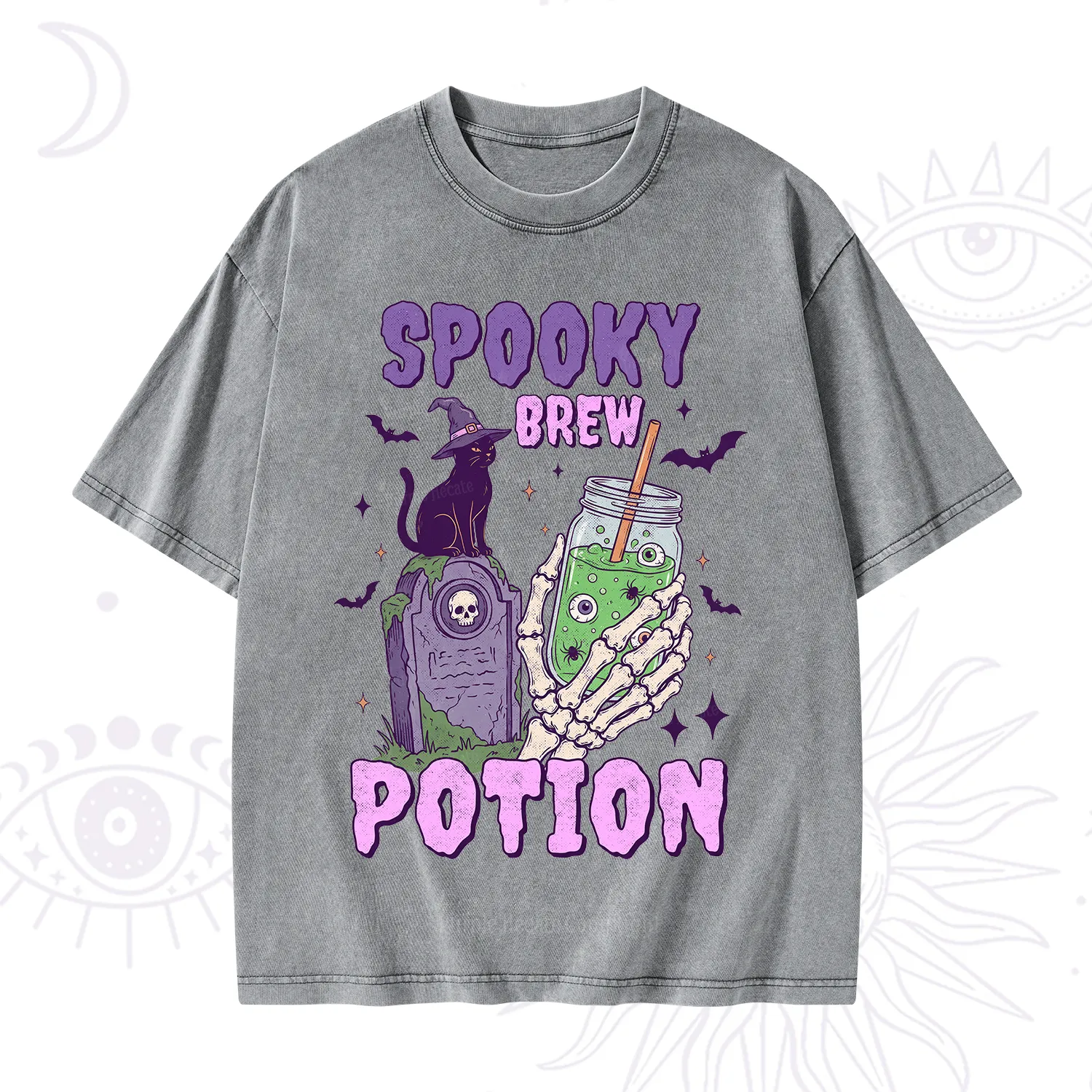 Purplehecate Spooky Brew Potion Halloween Washed T-Shirt