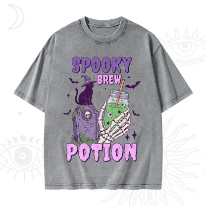 Purplehecate Spooky Brew Potion Halloween Washed T-Shirt