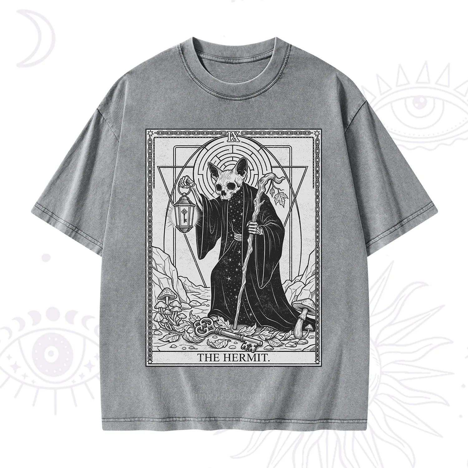 Purplehecate The Hermit Skeleton Cat Tarot Washed T-Shirt