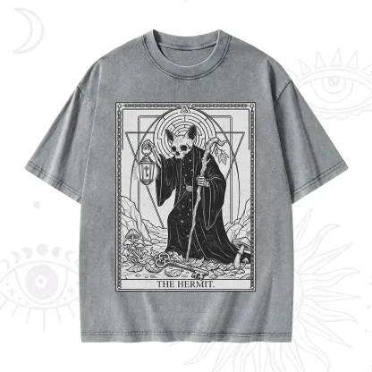 Purplehecate The Hermit Skeleton Cat Tarot Washed T-Shirt