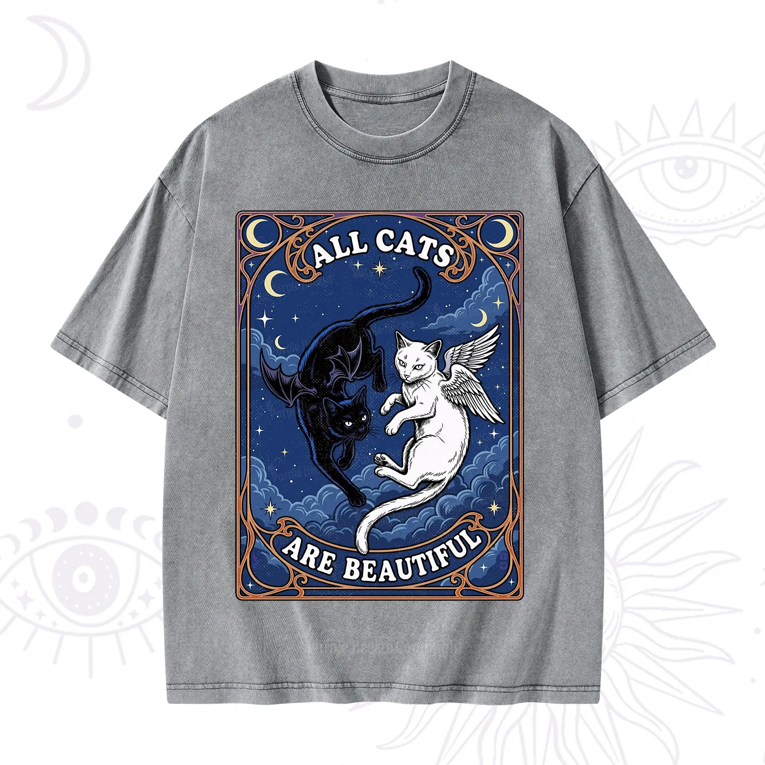 Purplehecate Angel & Devil Cat Washed T-Shirt