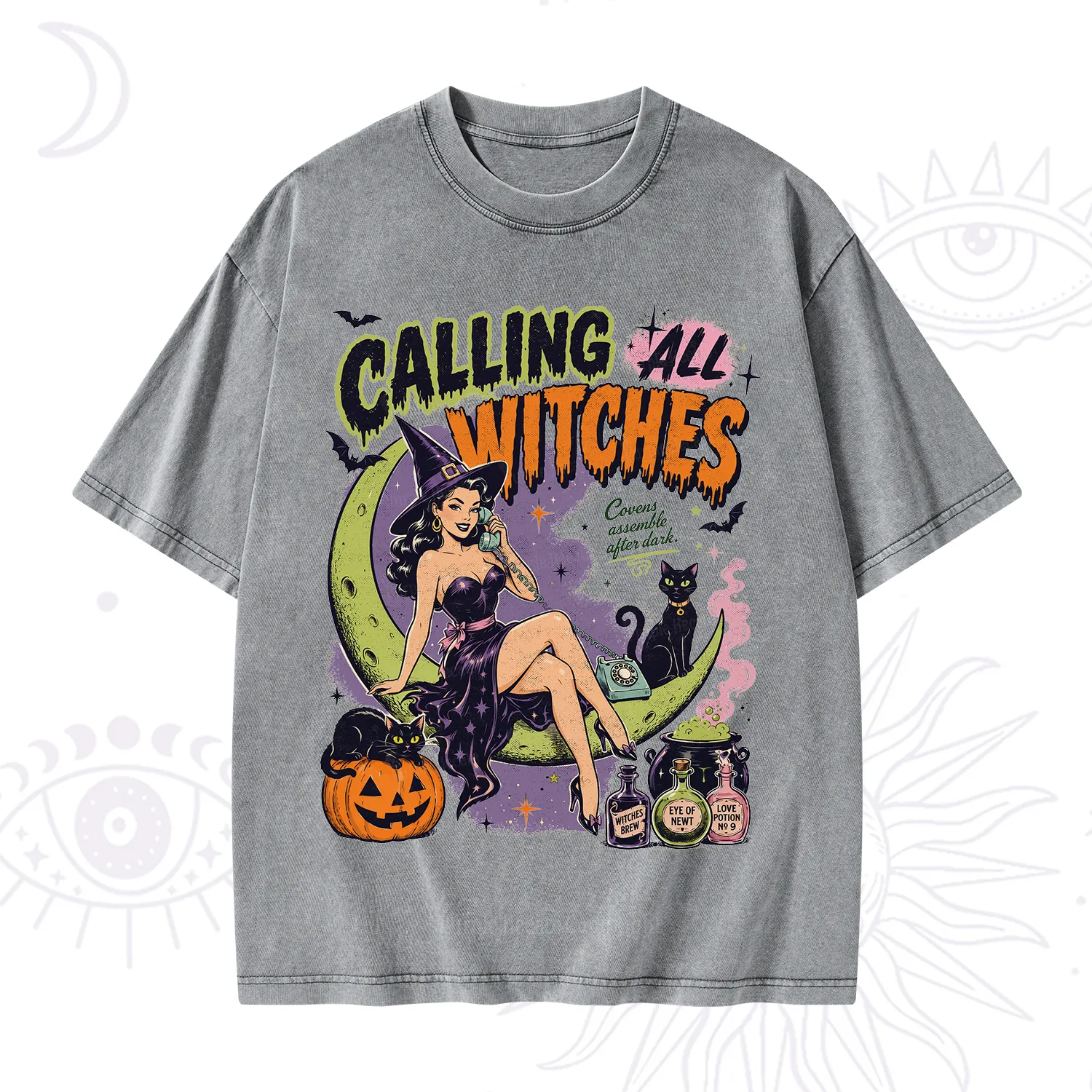 Purplehecate Calling All Witches Halloween Washed T-Shirt
