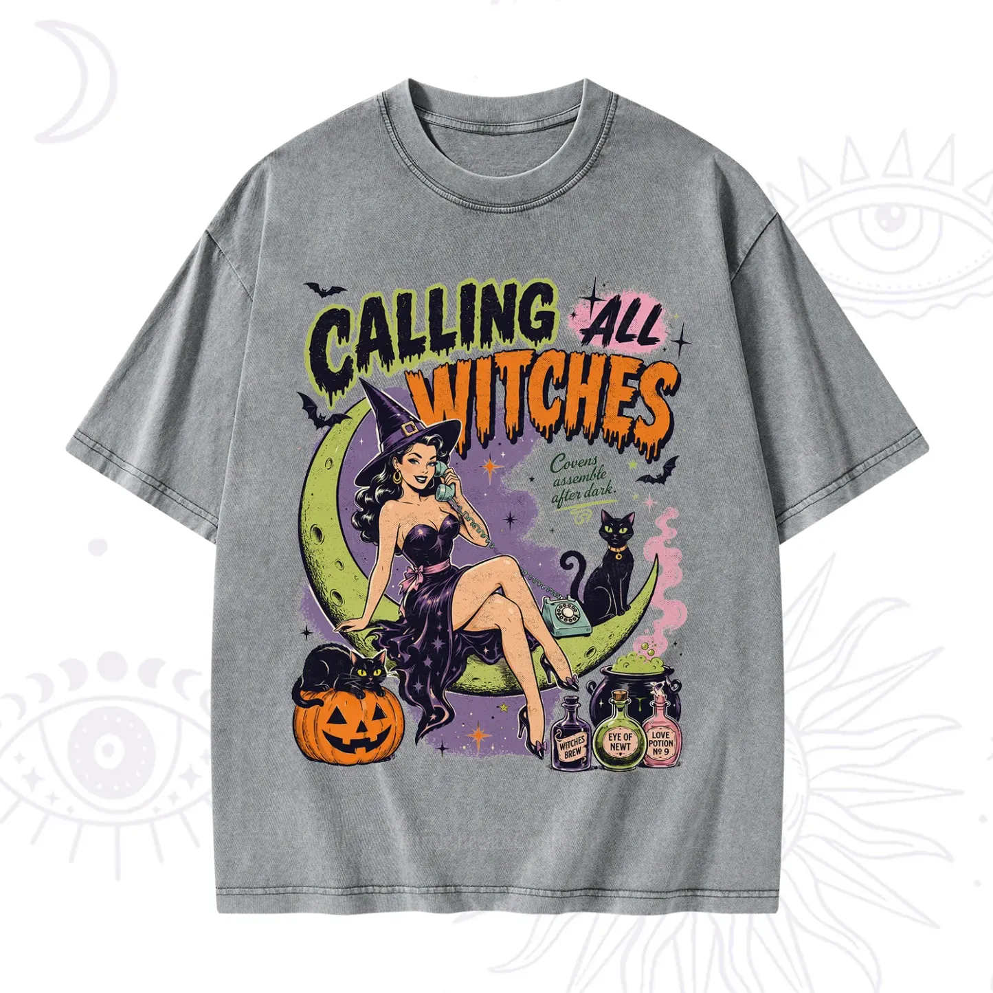 Purplehecate Calling All Witches Halloween Washed T-Shirt