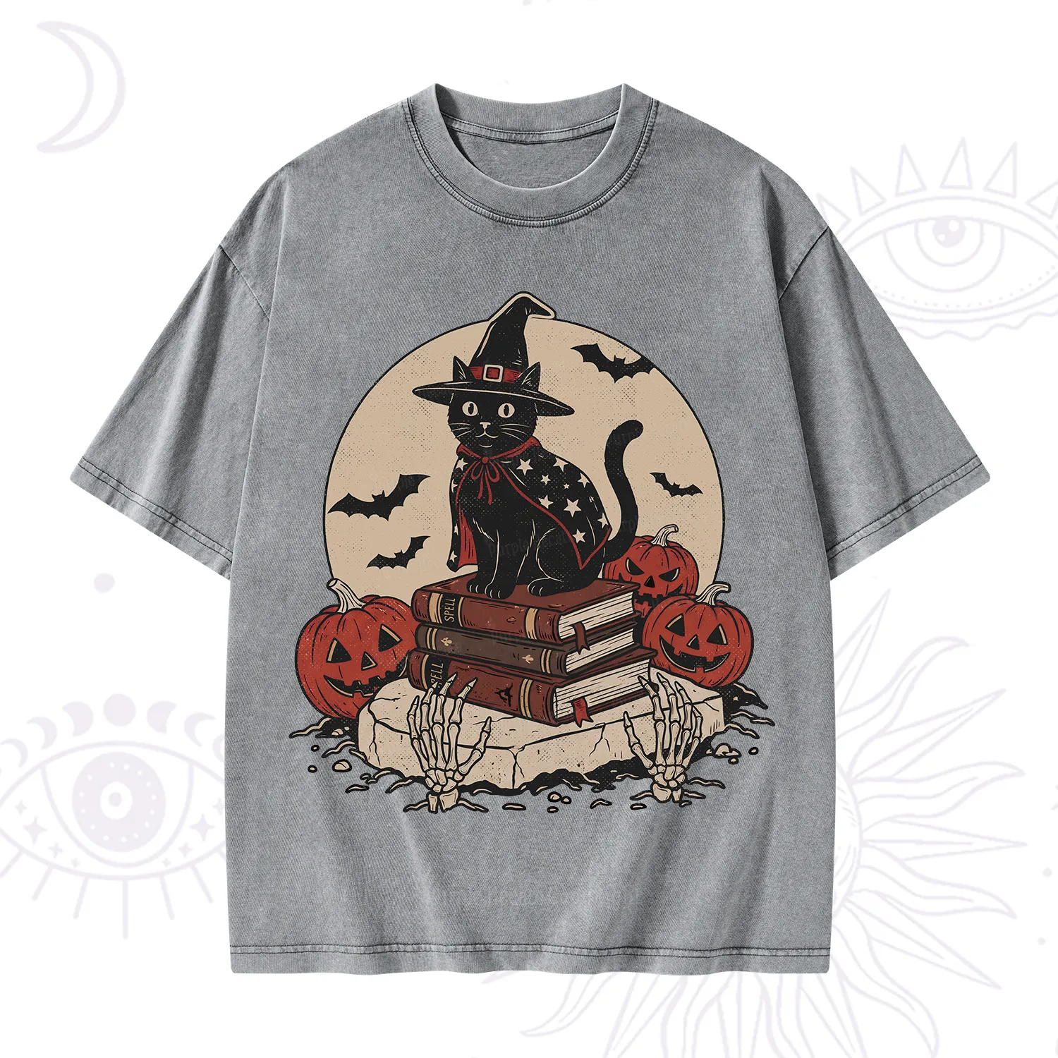 Purplehecate Witch Hat Pumpkin Washed T-Shirt