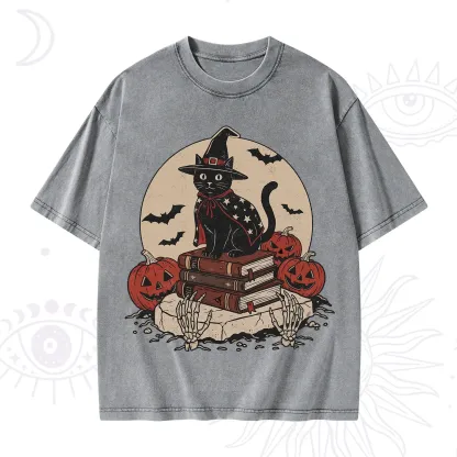 Purplehecate Witch Hat Pumpkin Washed T-Shirt