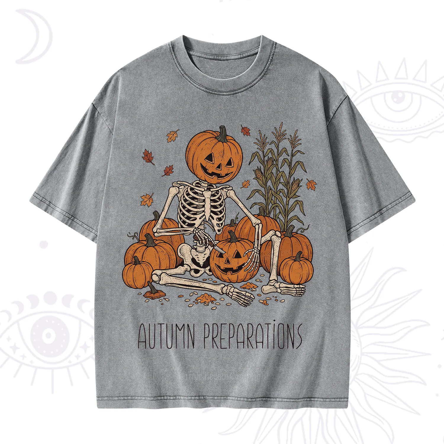 Purplehecate Autumn Preparations Pumpkin Skeleton Washed T-Shirt