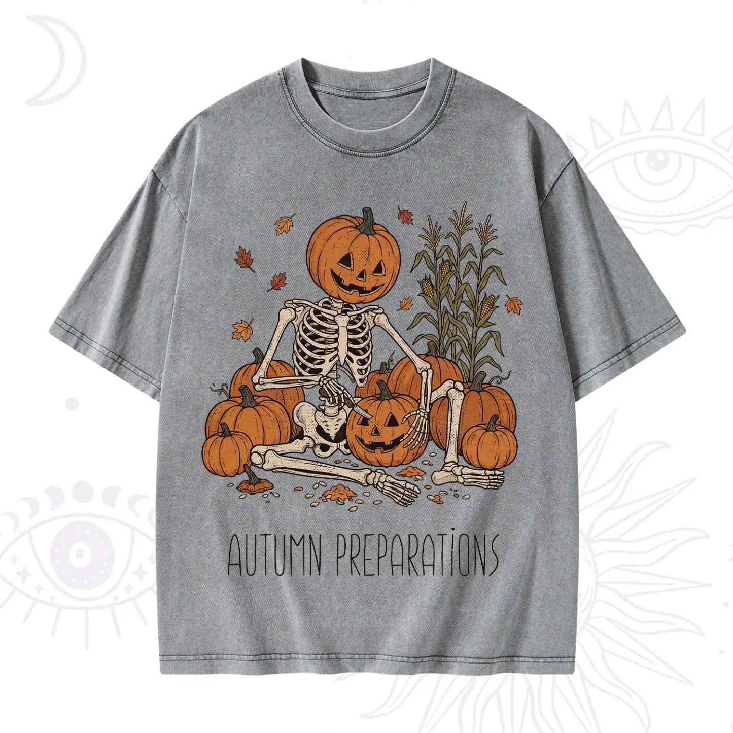 Purplehecate Autumn Preparations Pumpkin Skeleton Washed T-Shirt