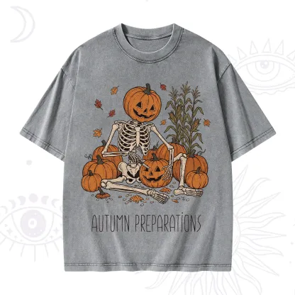 Purplehecate Autumn Preparations Pumpkin Skeleton Washed T-Shirt