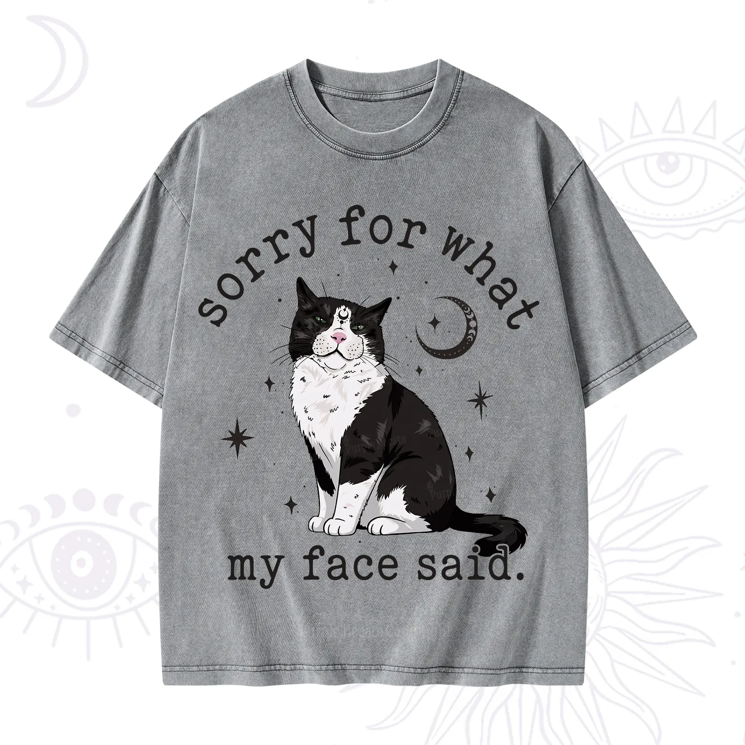 Purplehecate Sorry For What My Face Said Cat Washed T-Shirt