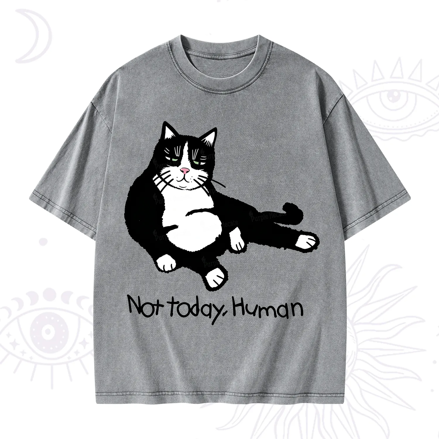 Purplehecate Not Today Human Funny Cat Washed T-Shirt