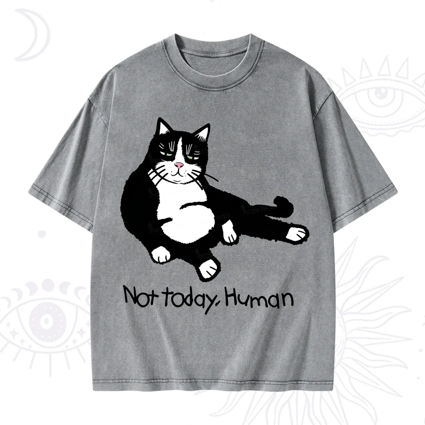 Purplehecate Not Today Human Funny Cat Washed T-Shirt
