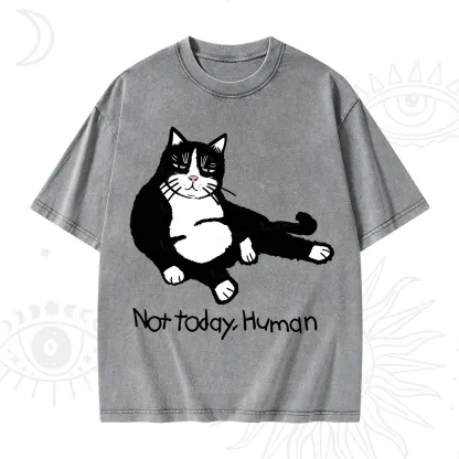 Purplehecate Not Today Human Funny Cat Washed T-Shirt