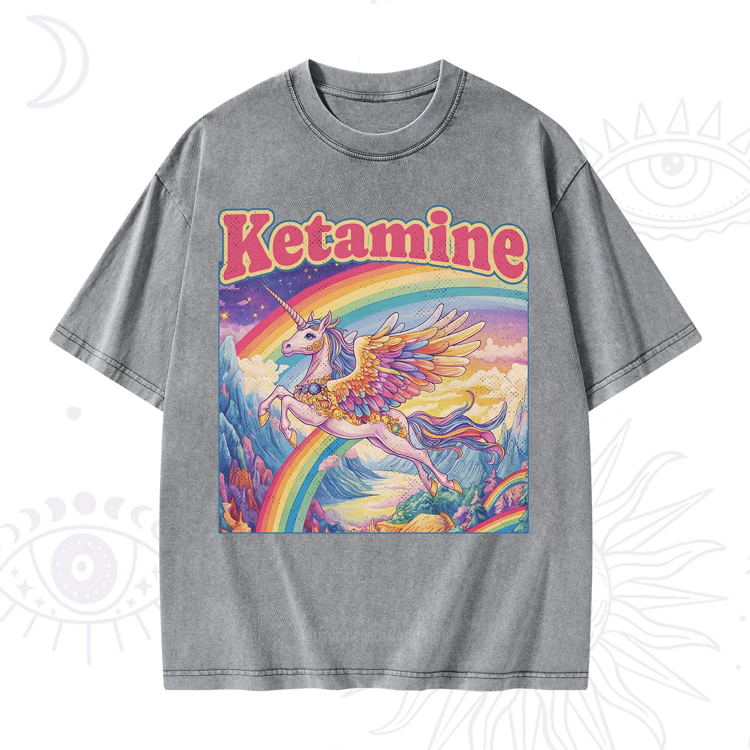 Purplehecate Ketamine Rainbow Unicorn Washed T-Shirt