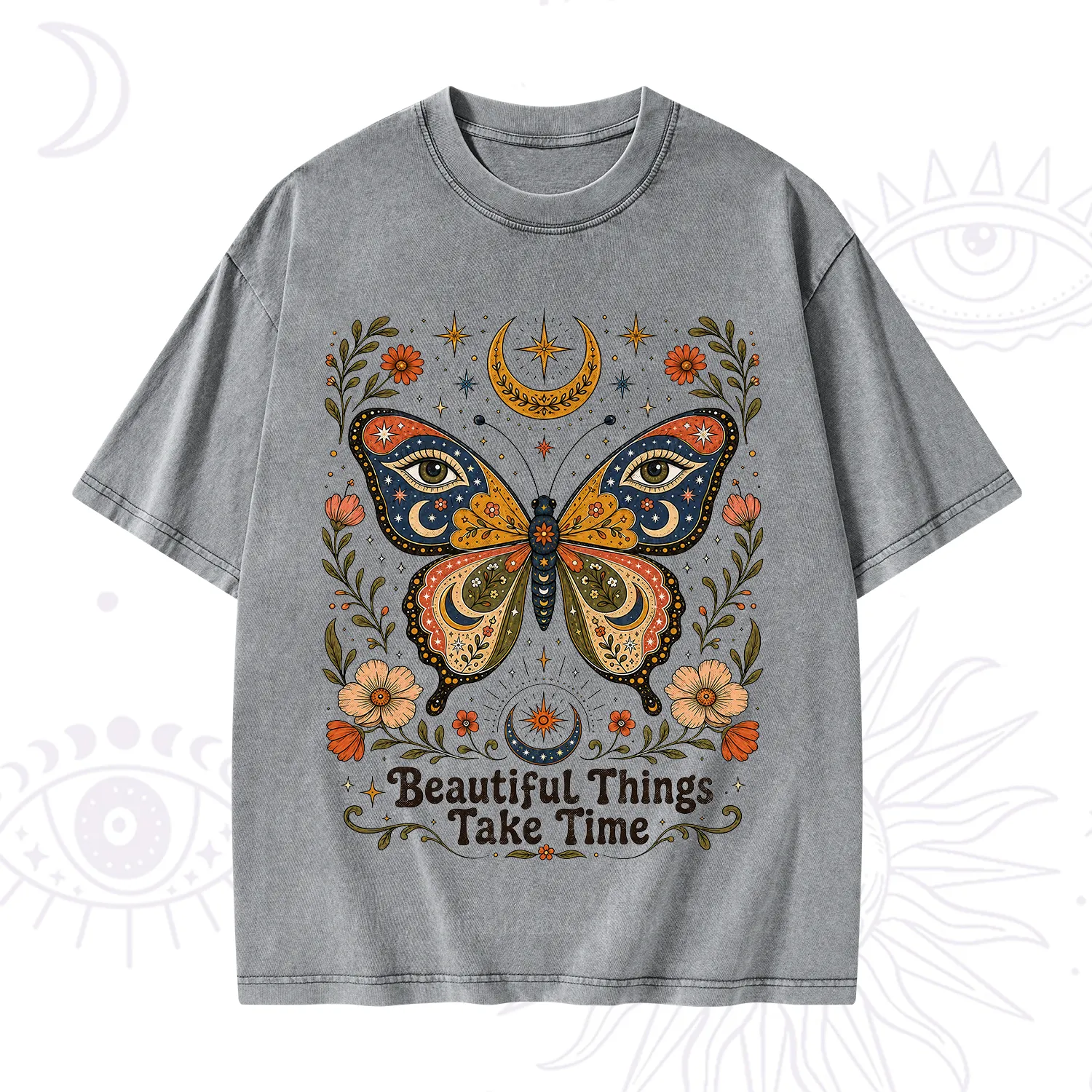 Purplehecate Beautiful Things Take Time Butterfly Washed T-Shirt