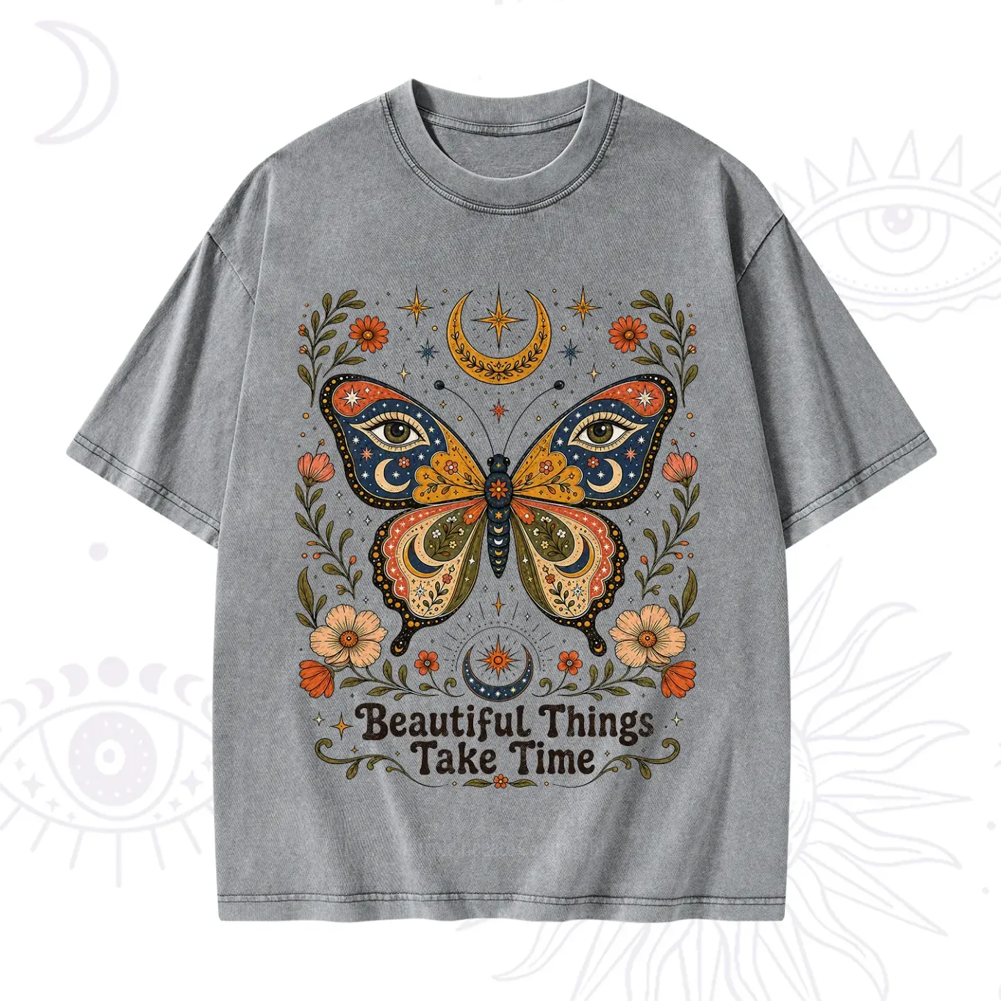 Purplehecate Beautiful Things Take Time Butterfly Washed T-Shirt