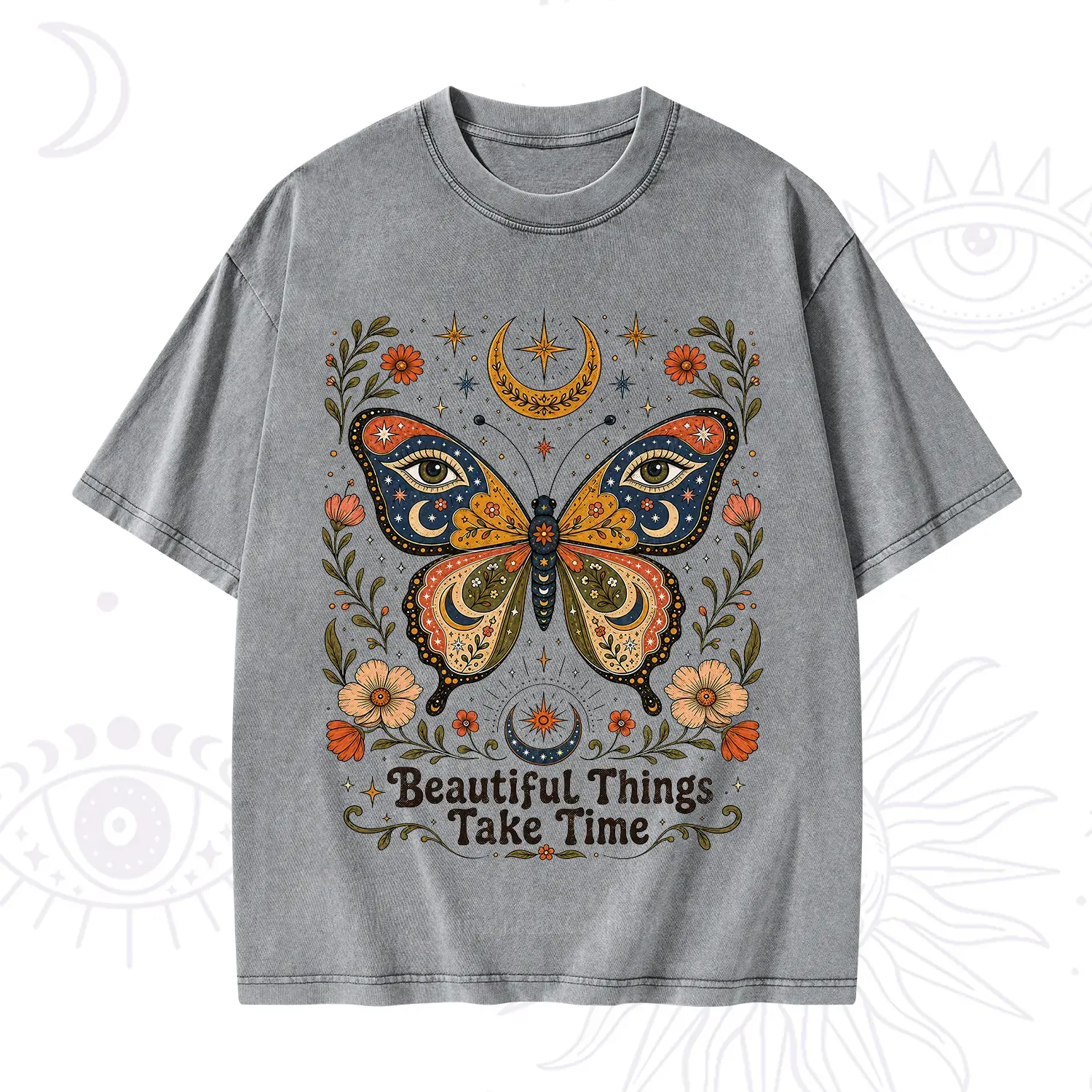 Purplehecate Beautiful Things Take Time Butterfly Washed T-Shirt