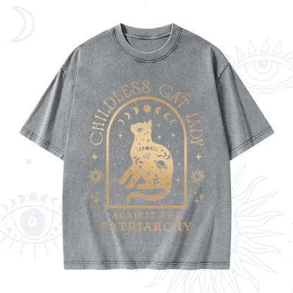 Purplehecate Childless Cat Lady Against the Patriarchy Washed T-Shirt