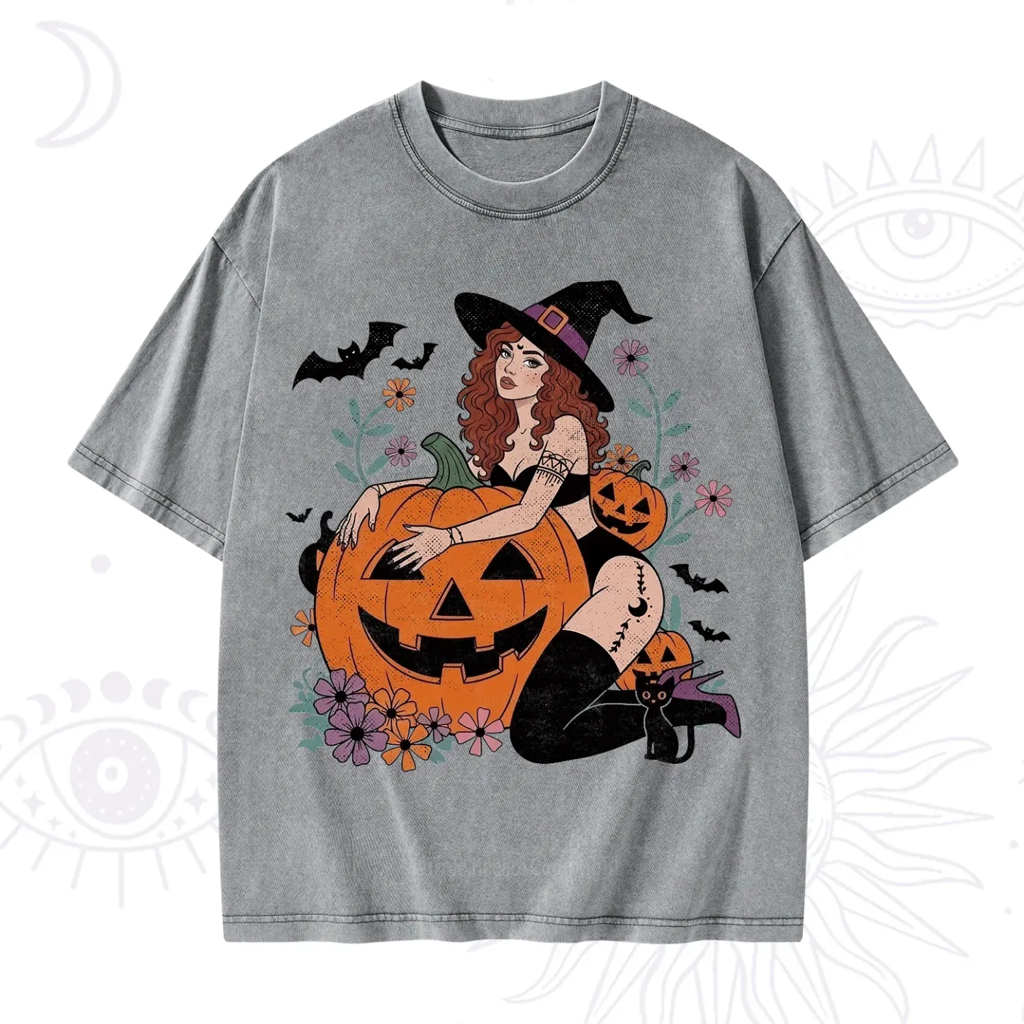 Purplehecate Enchanting Pumpkin Witch Halloween Washed T-Shirt