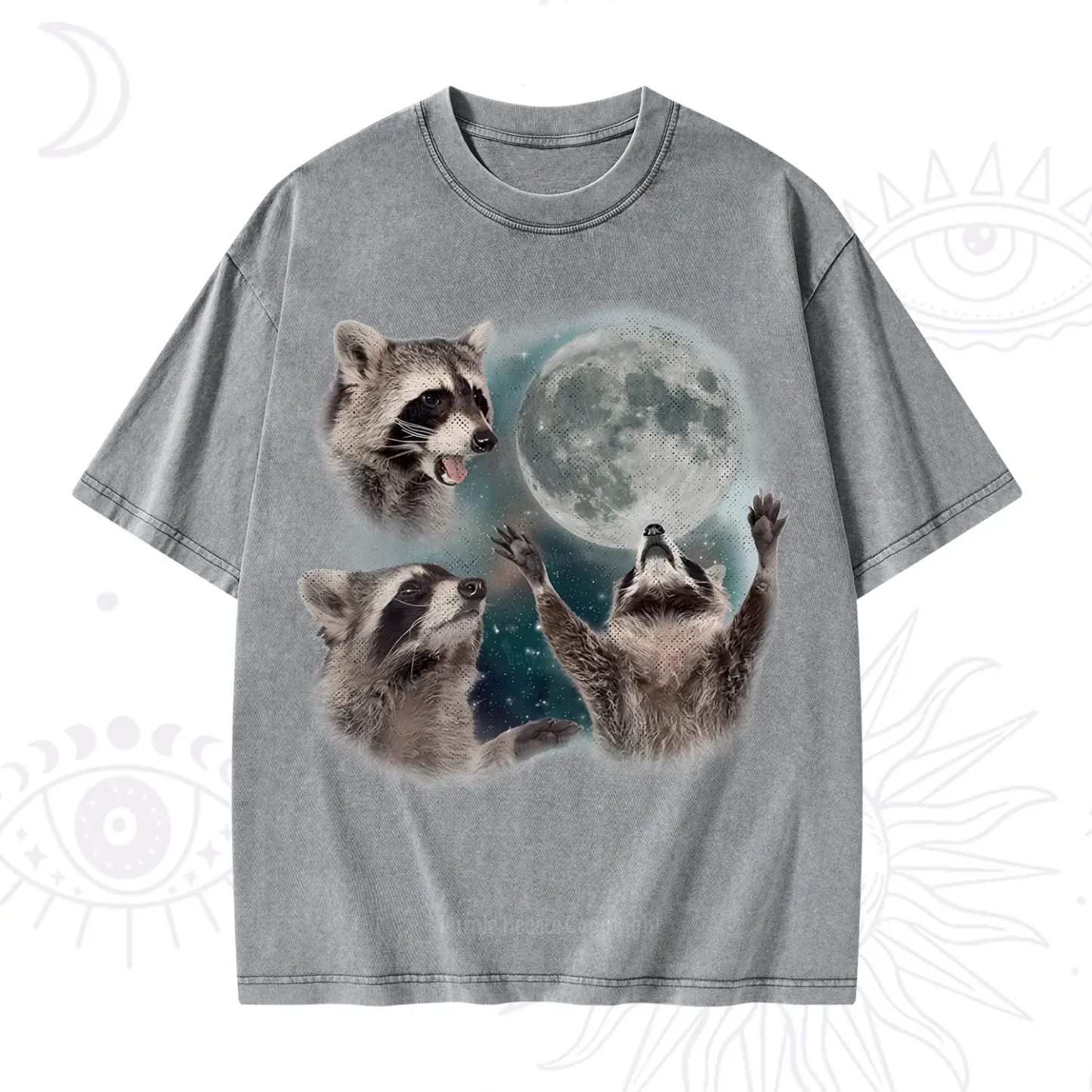 Purplehecate Three Raccoons Retro Graphic Washed T-Shirt