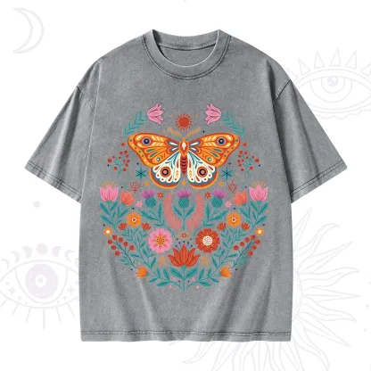Purplehecate Boho Colorful Celestial Moth Washed T-Shirt