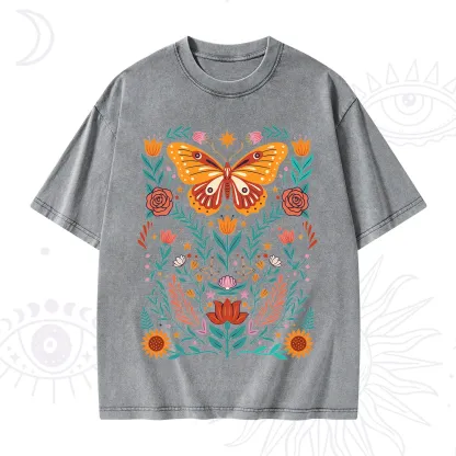 Purplehecate Boho Colorful Celestial Butterfly Washed T-Shirt