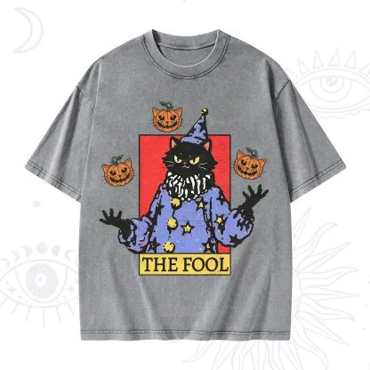 Purplehecate Spooky Fool Black Cat Washed T-Shirt