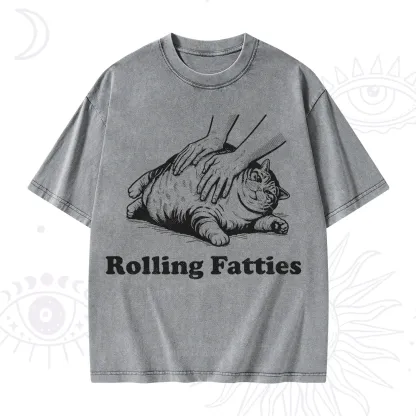 Purplehecate Rolling Fatties Cat Washed T-Shirt