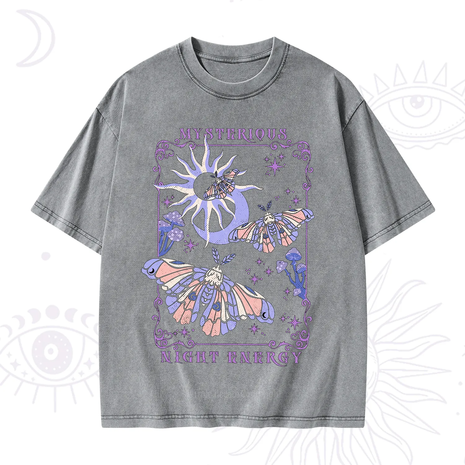 Purplehecate Mysterious Night Energy Moth Washed T-Shirt