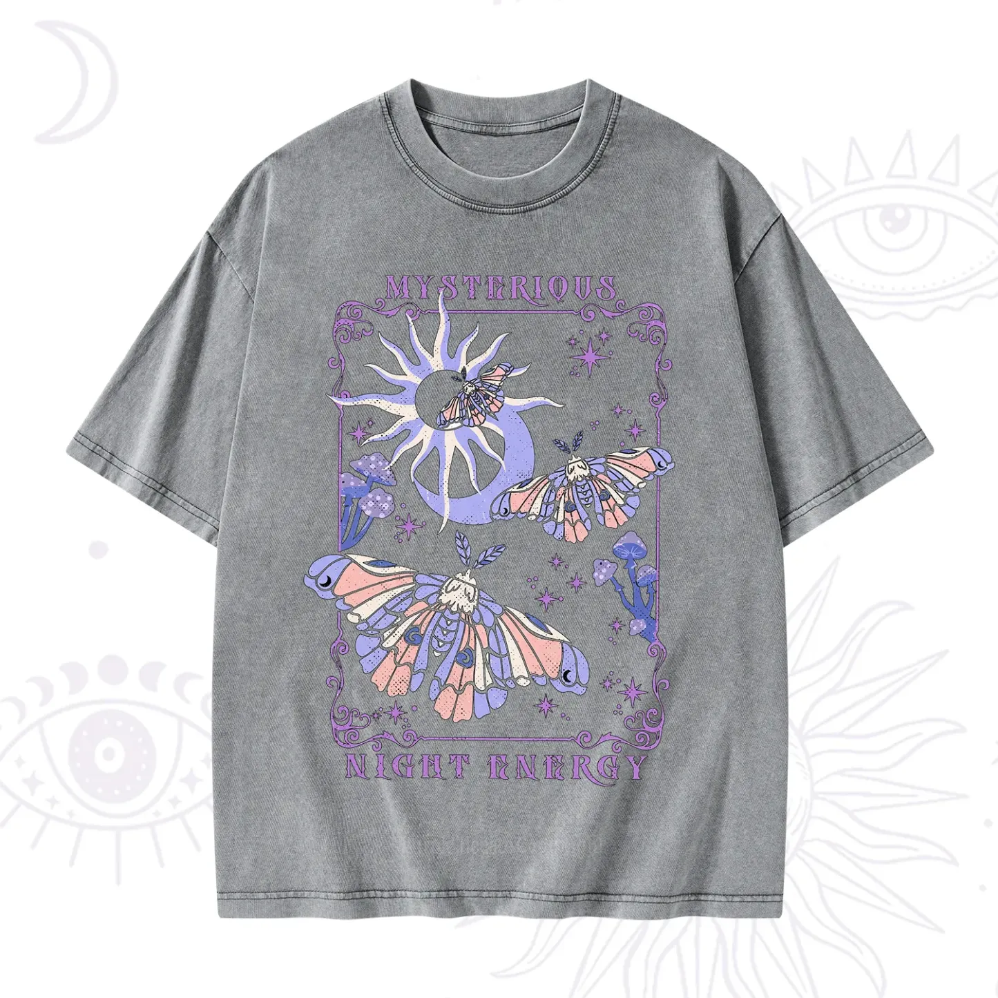 Purplehecate Mysterious Night Energy Moth Washed T-Shirt