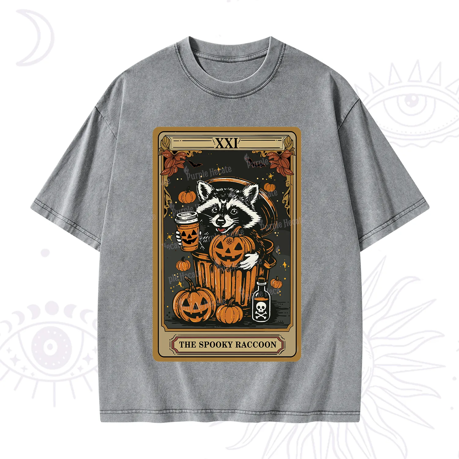 Purplehecate The Spooky Raccoon Tarot Halloween Washed T-Shirt