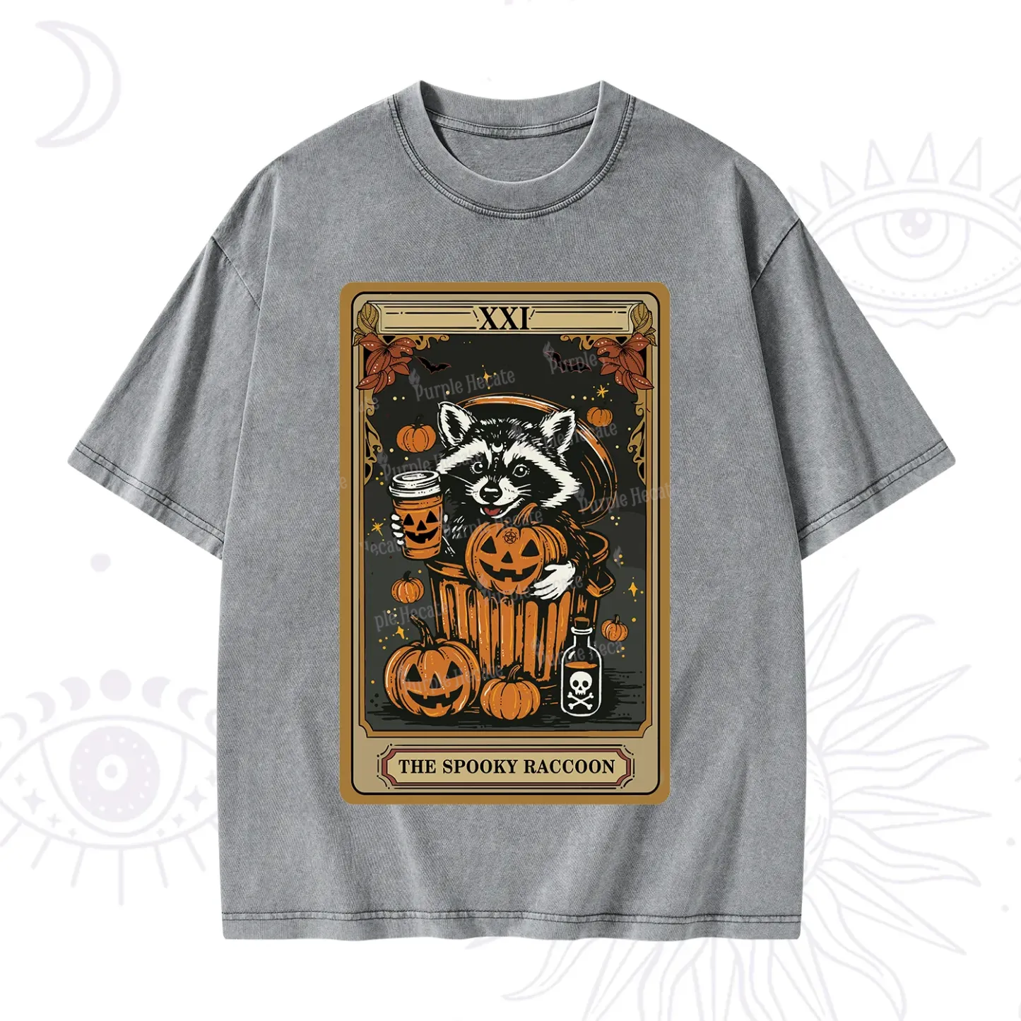 Purplehecate The Spooky Raccoon Tarot Halloween Washed T-Shirt