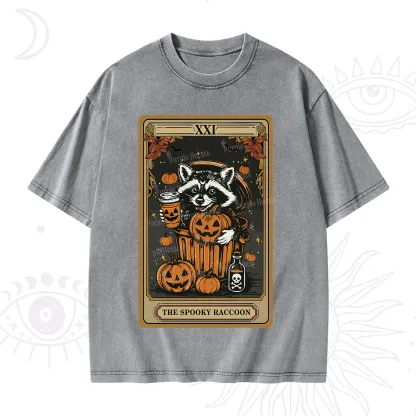 Purplehecate The Spooky Raccoon Tarot Halloween Washed T-Shirt