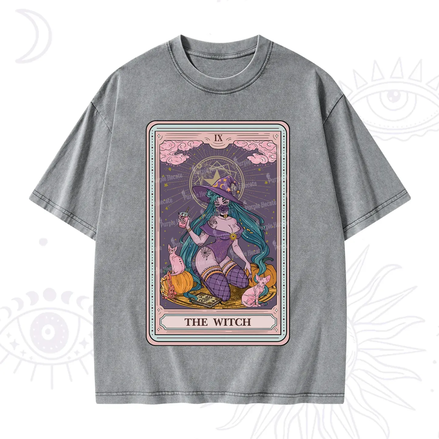 Purplehecate The Witch Tarot Halloween Washed T-Shirt