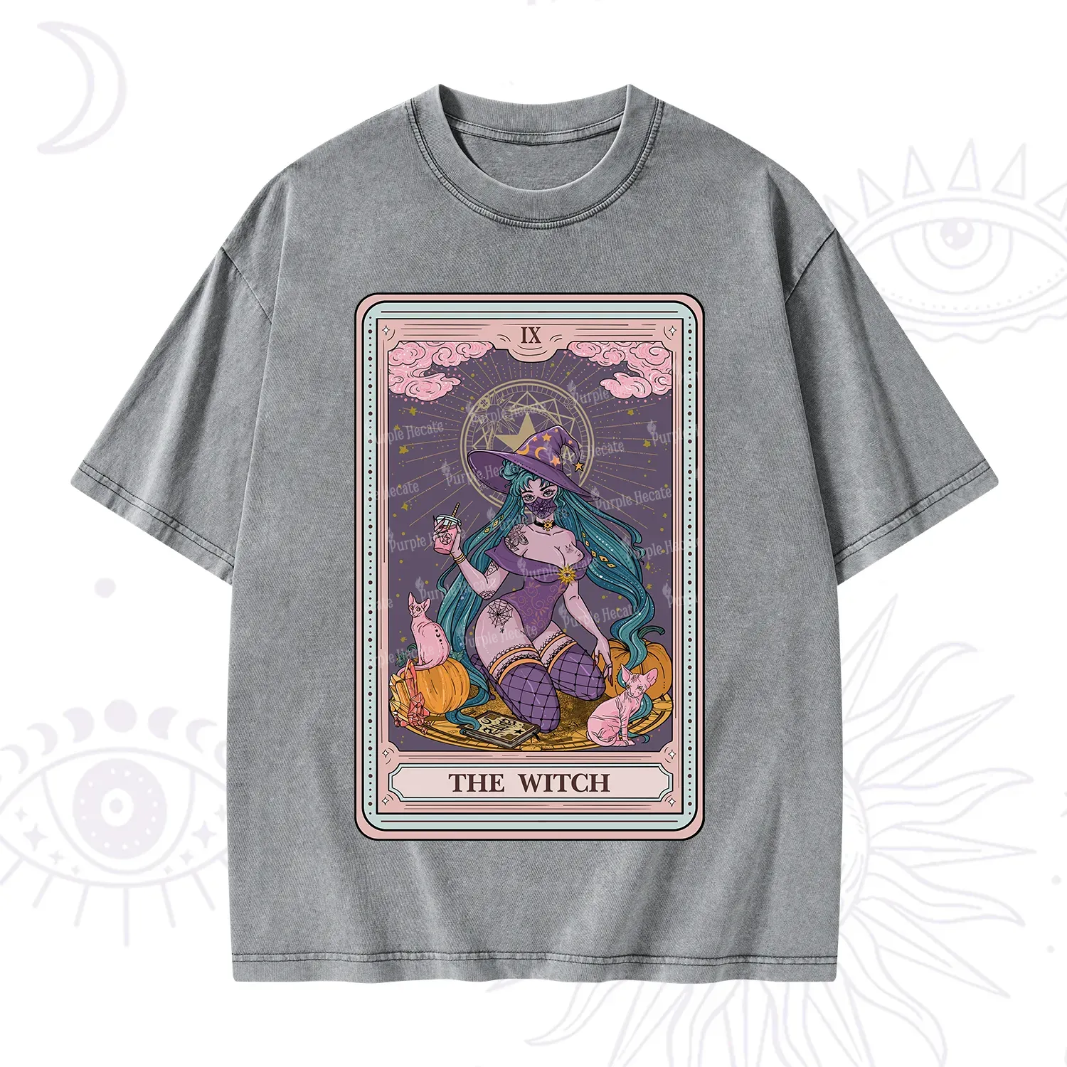 Purplehecate The Witch Tarot Halloween Washed T-Shirt