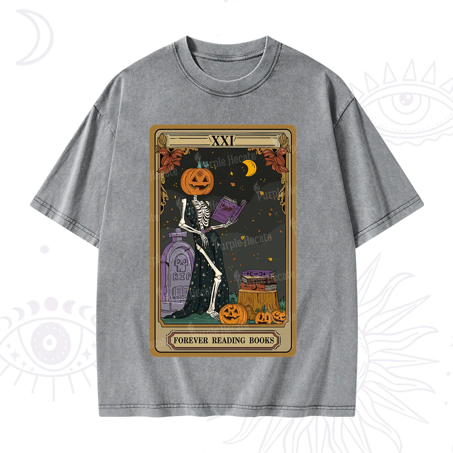 Purplehecate The Forever Reading Books Tarot Halloween Washed T-Shirt