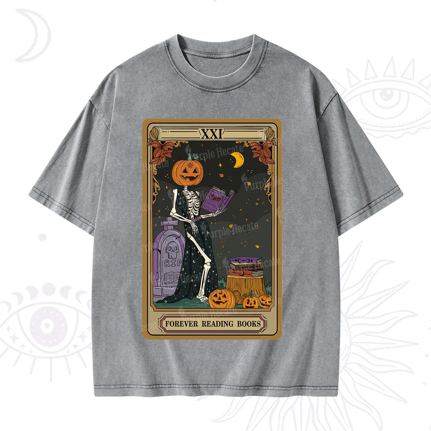 Purplehecate The Forever Reading Books Tarot Halloween Washed T-Shirt