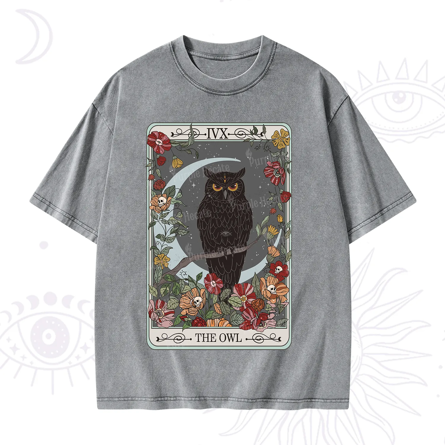 Purplehecate The Owl Tarot Washed T-Shirt