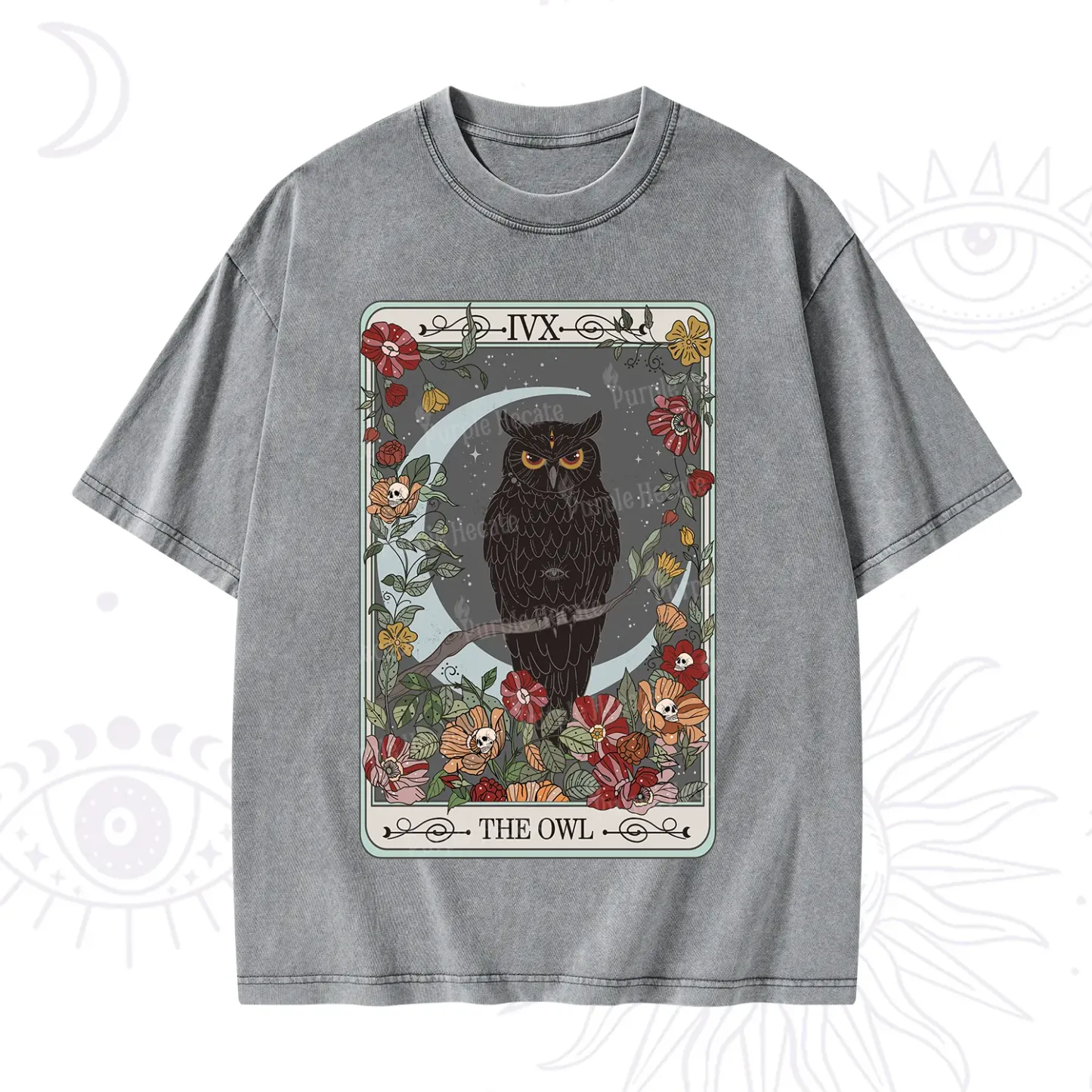 Purplehecate The Owl Tarot Washed T-Shirt