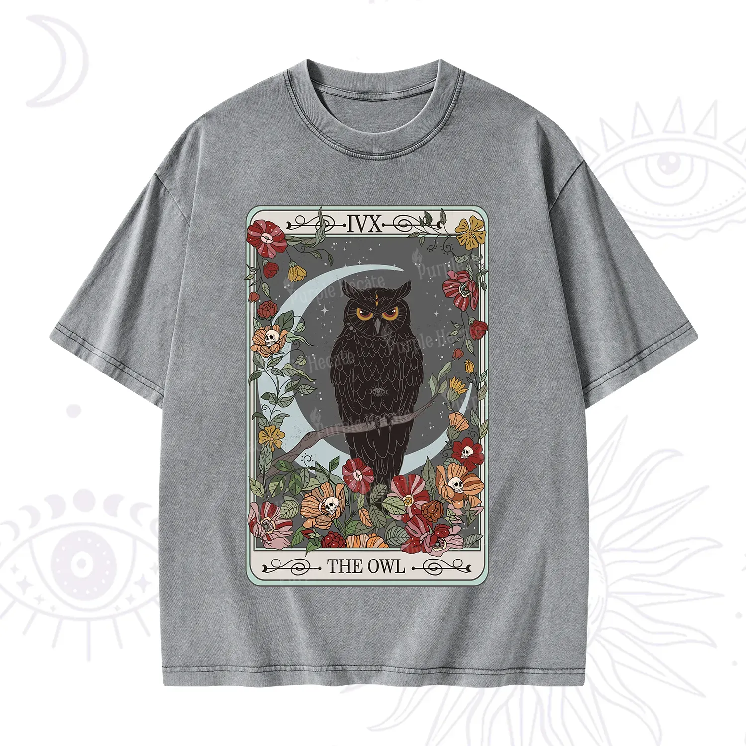 Purplehecate The Owl Tarot Washed T-Shirt