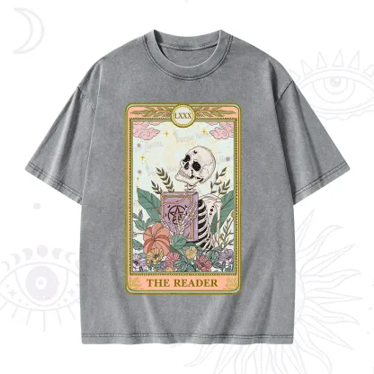 Purplehecate The Reader Occult Tarot Skeleton Washed T-Shirt